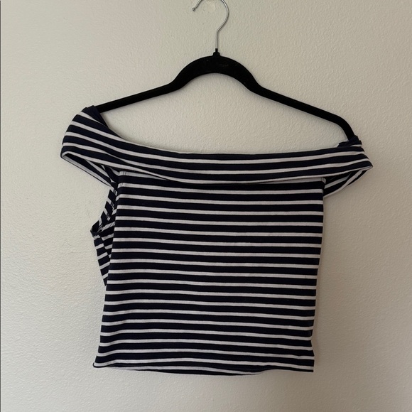 Wild fable Navy Striped Off-Shoulder Crop Top - Picture 1 of 3